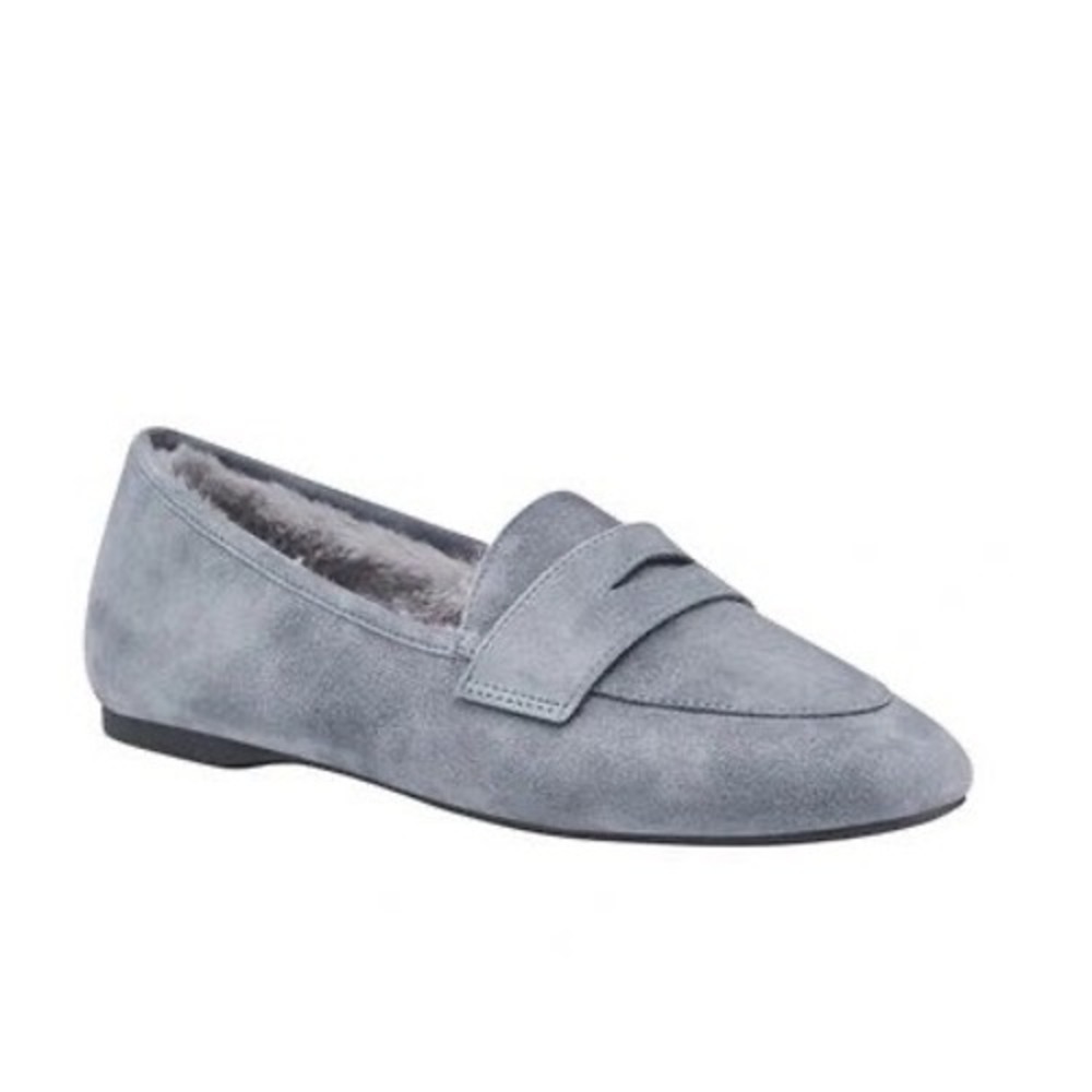 BIRDIES Vesper Flat In Smoke‎ Suede Faux Fur Sz 6 GUC